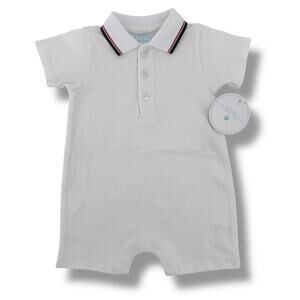 Edgehill Collection Preppy Collar Romper Baby Boy Sz 3 Mos White Red Blue